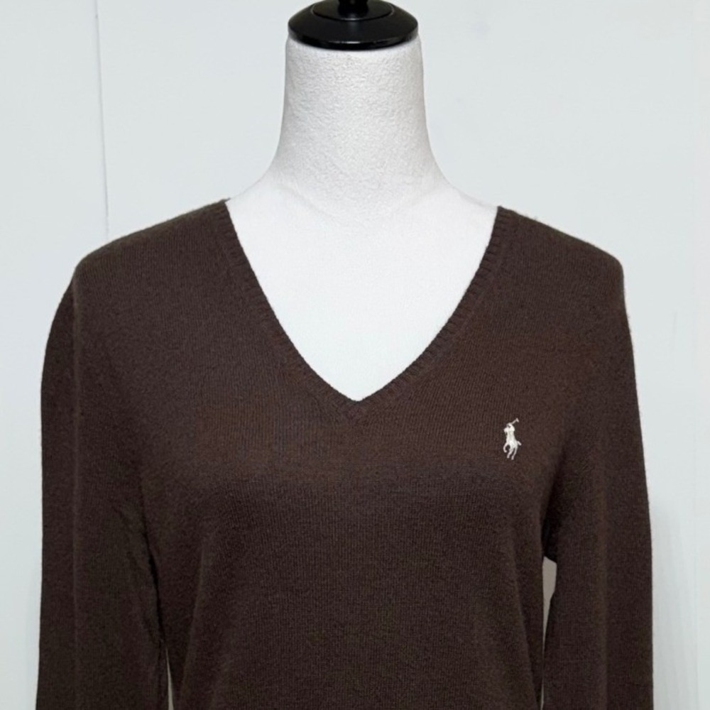 Ralph Lauren Sport Sweater Womens Large Brown Wool Cashmere Pullover Long Sleeve